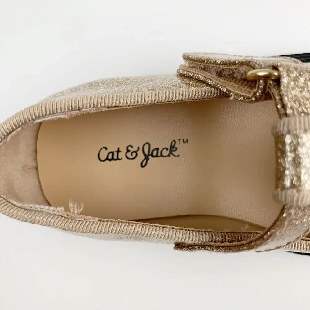 Cat & Jack Wende T-Strap Mary Jane Shoes Sparkly Gold Glitter Toddler Girls 5